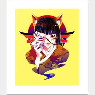 Anime Inari fox girl Posters and Art